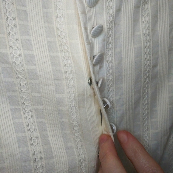 Vintage 50's Handmade Bow Trimmed Embroidered Stripe Ivory Brocade Wedding Dress - Picture 8 of 13